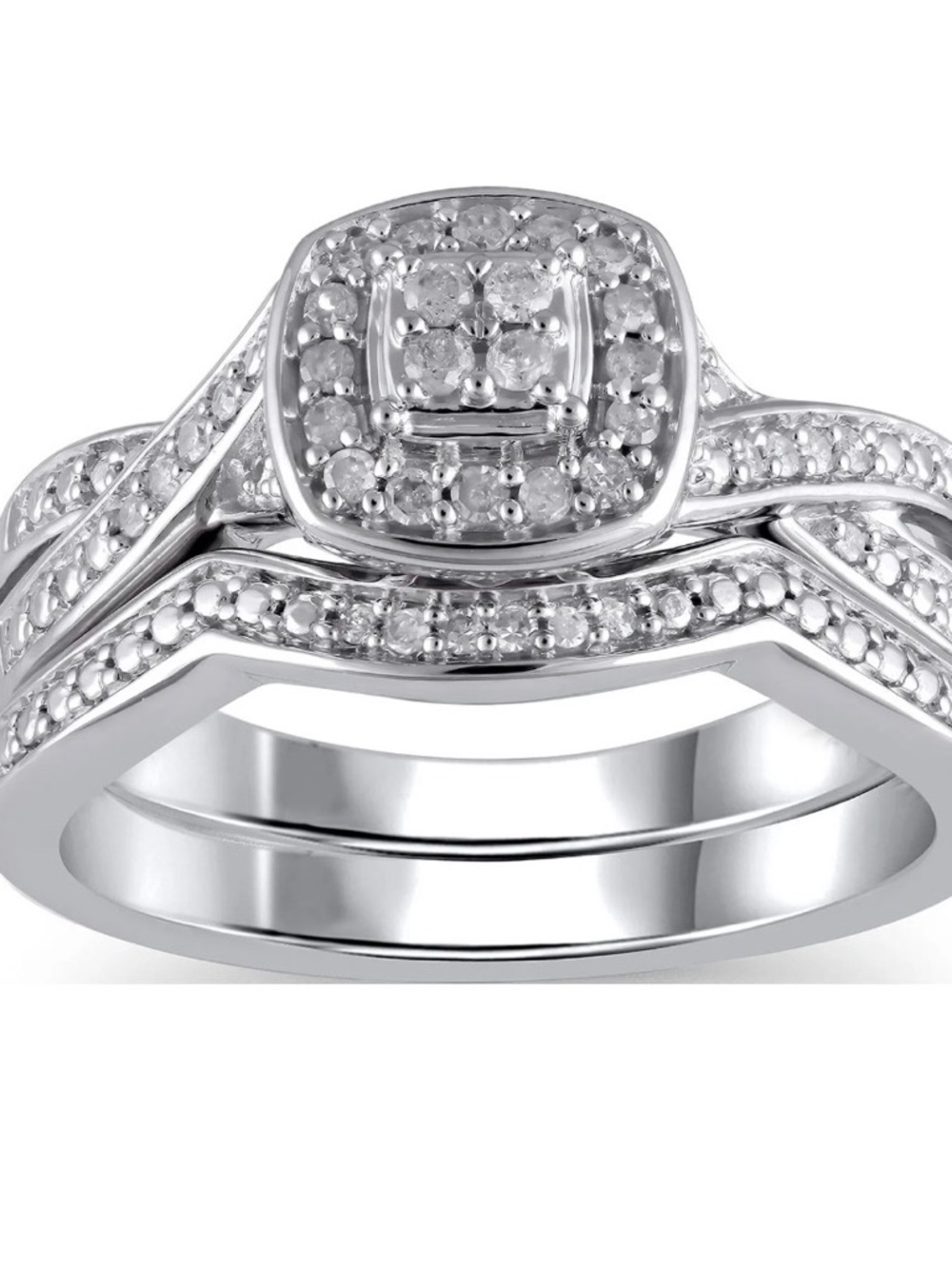 Sterling Silver White Halo Bridal Ring Set